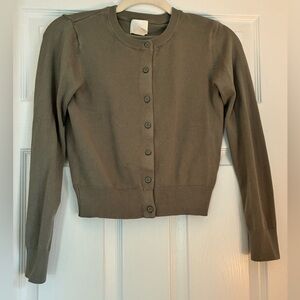 H&M Light Olive Button-Up Cropped Cardigan